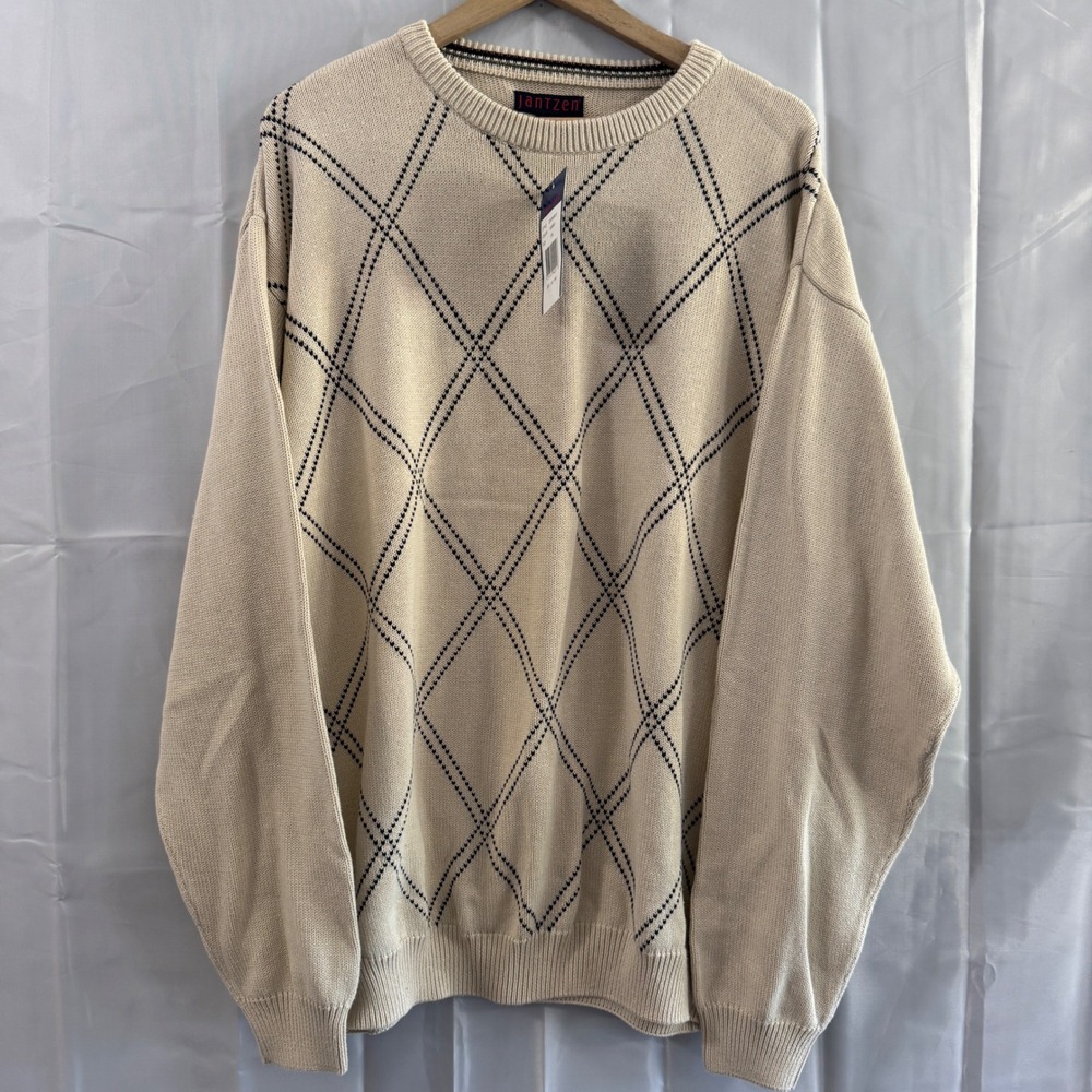 Vtg Jantzen Mens Argyle Cotton Knit Sweater‎ Beige Crewneck XXL  grandpacore new